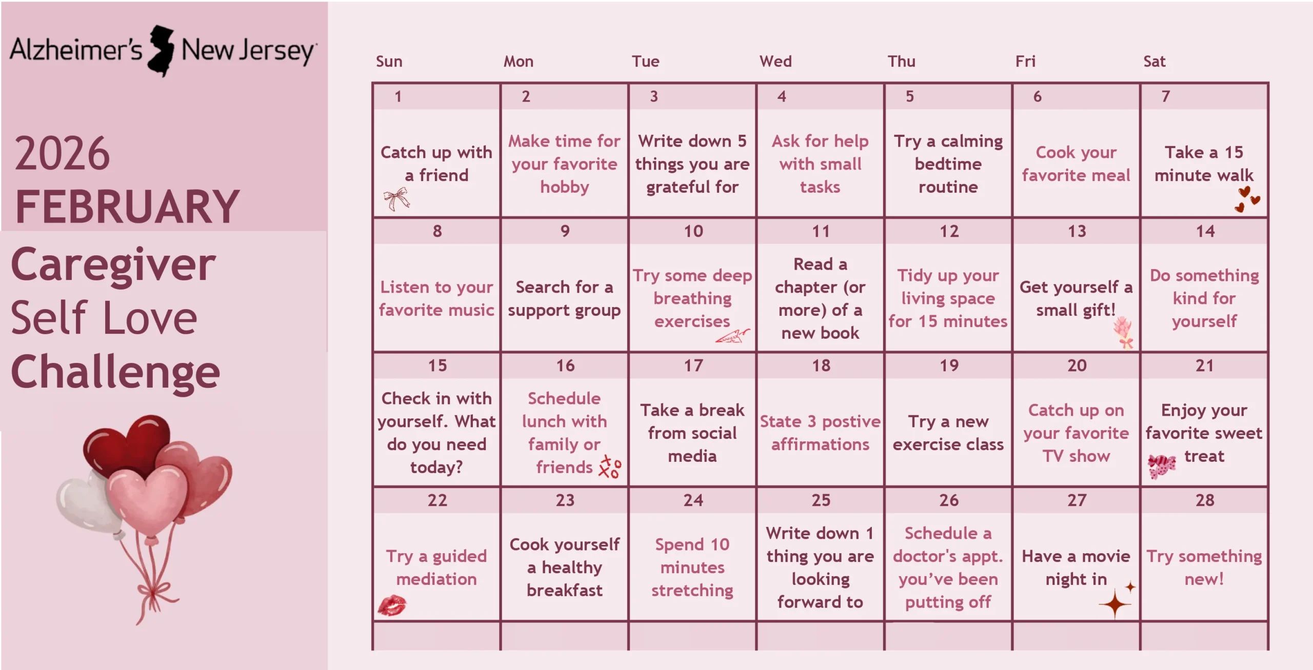 February 2026 Caregiver Self Love Challenge